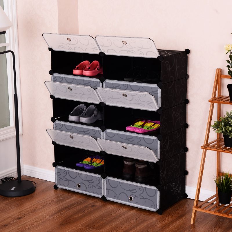 Tangkula 12 Shelves Cubic PP Shoe Cabinet Portable Cabinet Storage Closet Organizer Black/White, 3 of 9