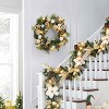 6 Ft Pre-Lit Christmas Garland, Battery Operated Xmas Garland with 20 Lights, Ball Ornaments Ribbons Bows for Mantel Centerpiece Decor, Gold/White - 4 of 4
