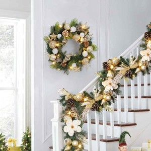 6 Ft Christmas Garland with Lights, Battery Operated Xmas Garland with 20 Lights Ball Ornaments Ribbons Bows for Mantle Table Centerpiece - 1 of 4