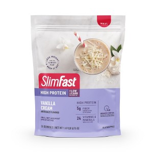 SlimFast High Protein Meal Replacement Powder, Advanced Nutrition Shake Mix, Vitamin and Mineral Blend, Gluten Free, Vanilla Cream, 26 Servings - 1 of 4