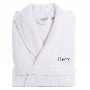 Linum Home Textiles 100% Turkish Cotton Embroidered ''Hers'' Terry Bathrobe in Bookman Font - 1 of 3