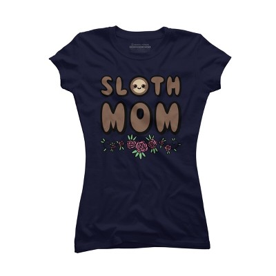 Junior's Design By Humans Sloth Mom Flowers By SlothgirlArt T-Shirt
