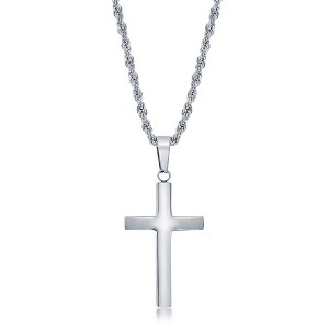 Metallo Mens Stainless Steel Polished Cross Necklace - Silver - 24 Inch - 1 of 3
