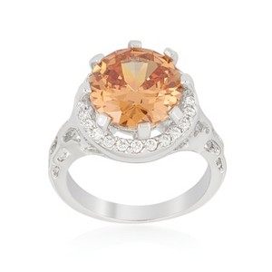Slickblue Champagne Cocktail Ring for Women – Rhodium-Plated with Round Cubic Zirconia Halo, Size Options 5-10 - 1 of 4