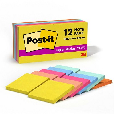 Post-it Super Sticky Notes 3" x 3" Summer Joy Collection 90 Sheet/Pad 12 Pads/Pack (654-12SSJOY)