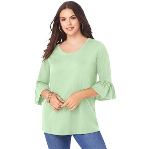 Roaman's Women's Plus Size Bell Sleeve Ultimate Tee - 1 of 4
