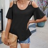 Womens Cold Shoulder Top Basic T Shirts 3/4 Sleeve Casual Blouse Tshirts - 3 of 4
