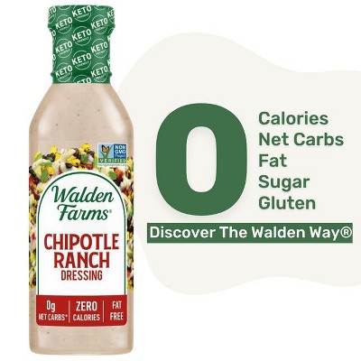 Walden Farms Chipotle Ranch Dressing, 12 oz. Bottle, Fresh and Delicious Salad Topping, Smooth and Creamy (Pack of 2)