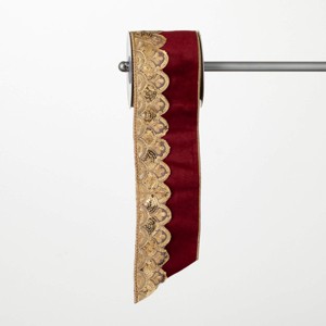 15'L Sullivans Gold Lace Red Christmas Ribbon, Red-Gold, Indoor Christmas Decor - 1 of 3