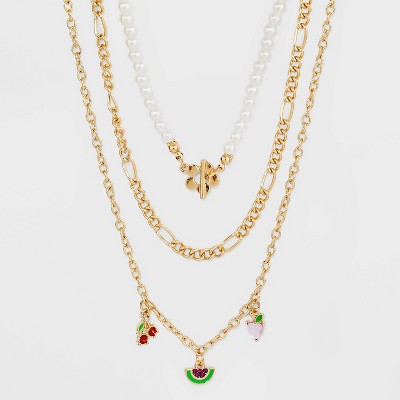 Watermelon and Pearl Chain Necklace Set 3pc - Wild Fable™