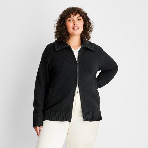 Womens black zipper cardigan sale