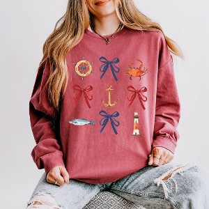 Simply Sage Market Women's Lightweight Garment Dyed Graphic Sweatshirt Coquette Nautical Collage - 1 of 4