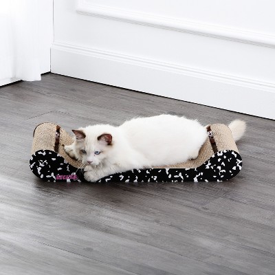 Rini 23.75" Black and White Cardboard Cat Lounge Bed with Bell Toys and Catnip