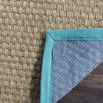 Natural Teal Border Flat Woven Cotton Area Rug