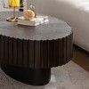 Oval Coffee Table Handcrafted Relief Sturdy Pedestal Wooden Olive-Shaped Tea Table for Living Room - 4 of 4