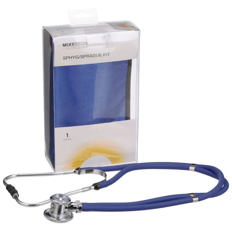 McKesson Adult Blue Pocket Reusable Aneroid / Stethoscope Set 2-Tubes 01-768-641-11ARBGM 1 per Box, 1 of 7