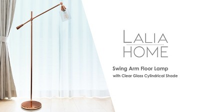 Edison-Inspired Adjustable Rose Gold Floor Lamp with Clear Glass Shade