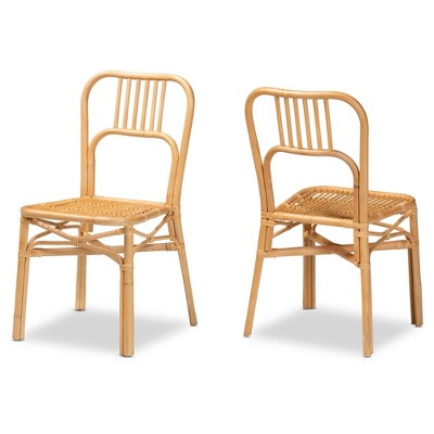 2pc Ivora Rattan Dining Chair Set Natural/Brown - bali & pari: Handcrafted, Woven Armless Design, Spot Clean