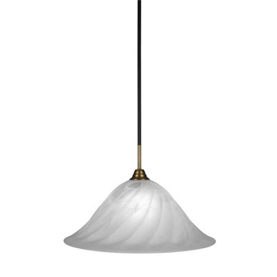 Toltec Lighting Paramount 1 - Light Pendant in  Matte Black/Brass with 20" White Alabaster Swirl Shade