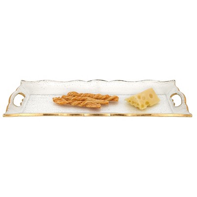 HomeRoots 20" Clear And Gold Seeded Glass Serving Tray With Handles