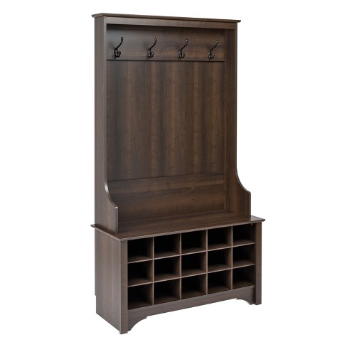 Prepac Hall Tree With Shoe Storage Espresso Brown: Entryway Organizer ...