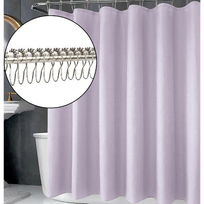 Home Mart Goods 71" x 71" - Purple Fabric Textured Glam luxury Shower Curtain With 12 Metal Hooks