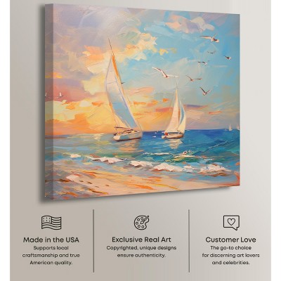 Sailboats in the Sunset Coastal 12" x 12" Canvas Wall Art