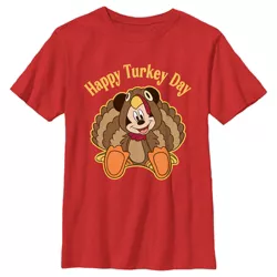 Boy's Disney Mickey Mouse Happy Turkey Day  T-Shirt - Red - X Small