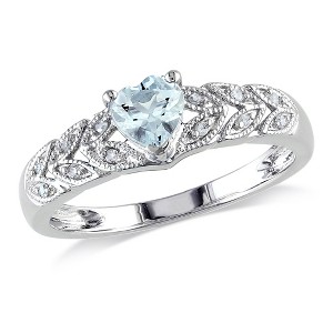 EVERLY JEWELRY | Sterling Silver 0.05 CT Diamond TW And 1/3 CT TGW Aquamarine Heart Ring - 1 of 4