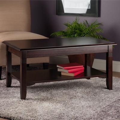 Transitional Cappuccino Brown Rectangular Wood Coffee Table