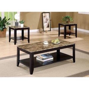 47.5" Cappuccino Faux Marble Top Coffee Table with 2 Matching End Tables and Open Storage Shelves - 1 of 4