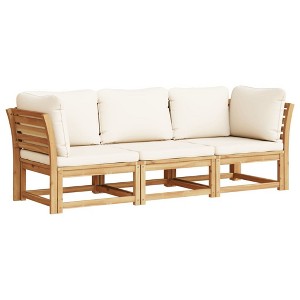 vidaXL 3 Piece Patio Lounge Set with Cushions - Solid Acacia Wood Furniture for Garden, Yard, Deck, Outdoor Area - Cream Cushions, Modular Design - 1 of 4