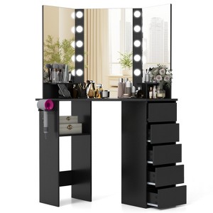 Tangkula Corner Makeup Vanity Desk Makeup Dresser Table with 4 Color Lighting - 1 of 4