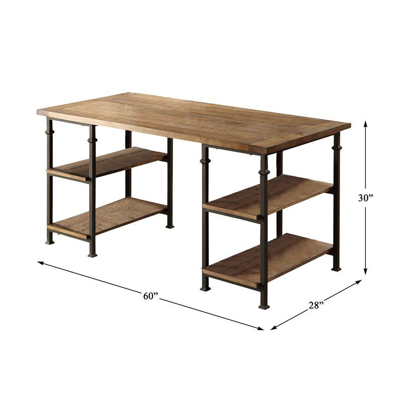 Lexicon Factory Farmhouse Wood and Metal Writing Desk in Brown/Black, 5 of 8