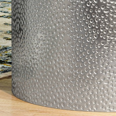 Elegant Silver Hammered Iron Round Accent Table