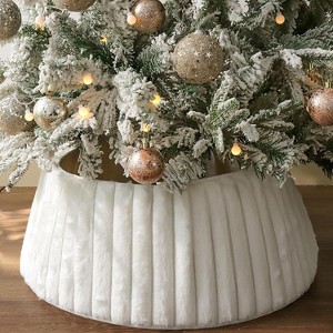 Christmas Tree Collar Soft Plush Christmas Tree Skirt with Stripe Textured Pattern for Xmas New Year Holiday Party Decor - 1 of 1