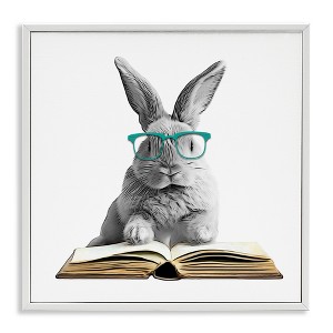 Stupell Industries Bunny Reading Book Black Framed Giclee Art - 1 of 4