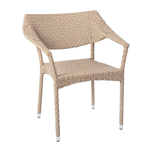 Merrick Lane Fade and Weather Resistant Modern PE Rattan Patio Dining Chair with Reinforced Steel Frame Natural