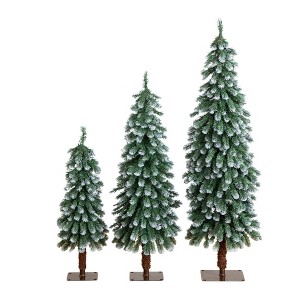 Nearly Natural 3'x4'x5' Pre-Lit Frosted Artificial Christmas Tree Set with Warm LED Lights Set of 3 - 1 of 4