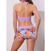 Elerevyo Women's Leaf Print Color Block Bikini Sets, Halter Top Boyshorts Bottom Swimwear Bathing Suits 1 Set - 3 of 4