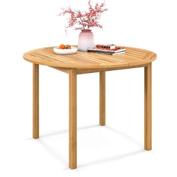 Costway Patio Dining Table Acacia Wood Round Outdoor Bistro Table 4-Person for Deck Lawn