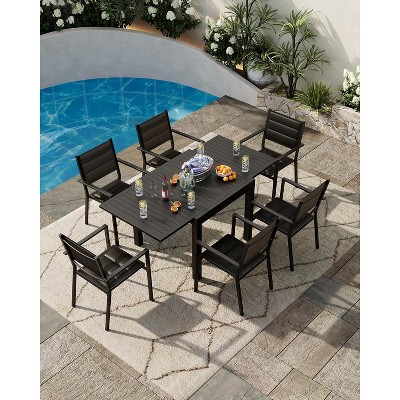 Aluminum 31"-63" Extendable Outdoor Dining Table Set for 4-6 Person, Expandable Patio Table with Aluminum Slat for Backyard, Deck