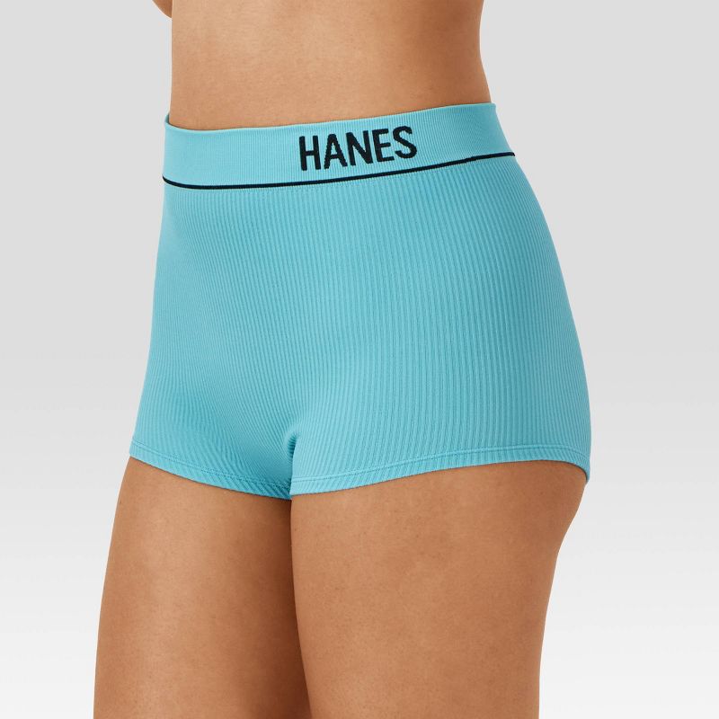 Hanes Women&#39;s 3pk Original Ribbed Boy Shorts - Teal/Indigo/White, 3 of 5