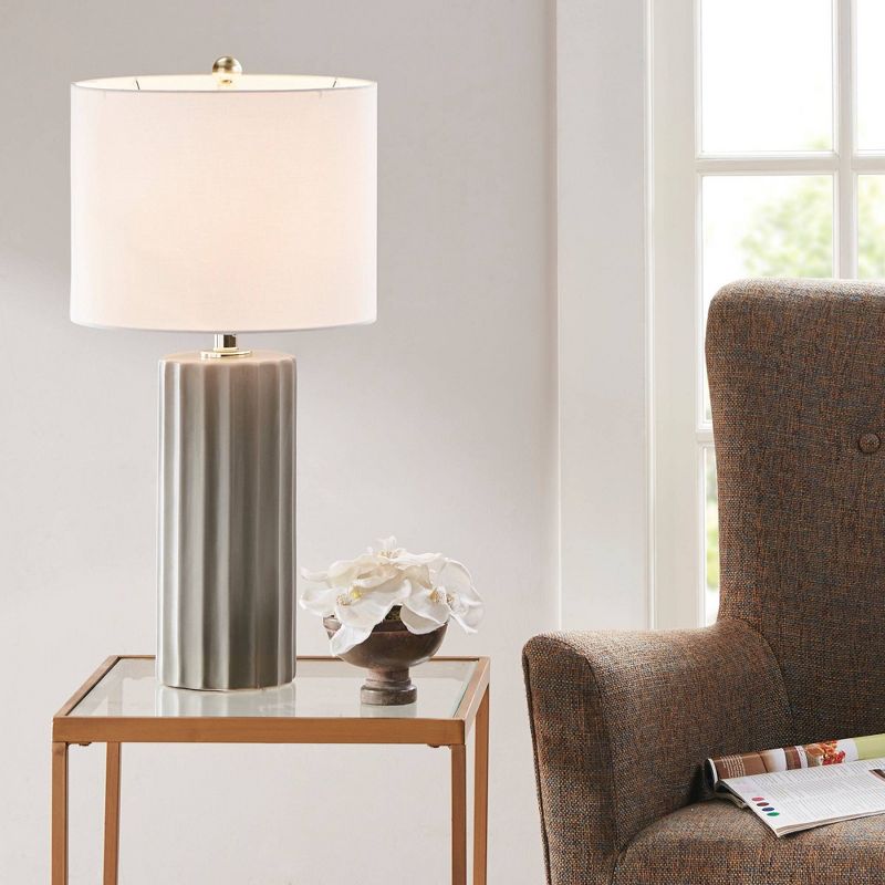 Tristan Ceramic Wood (Includes LED Light Bulb) Table Lamp with White Base and Cream Shade - Ink+Ivy, 2 of 8