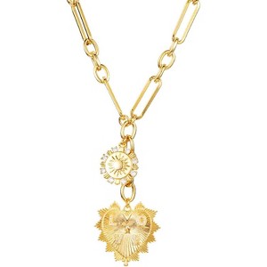 Chunky Gold Heart & Sunflower Pendant Choker Necklace for Women, Hip Hop Fashion Adjustable Gift - 1 of 4