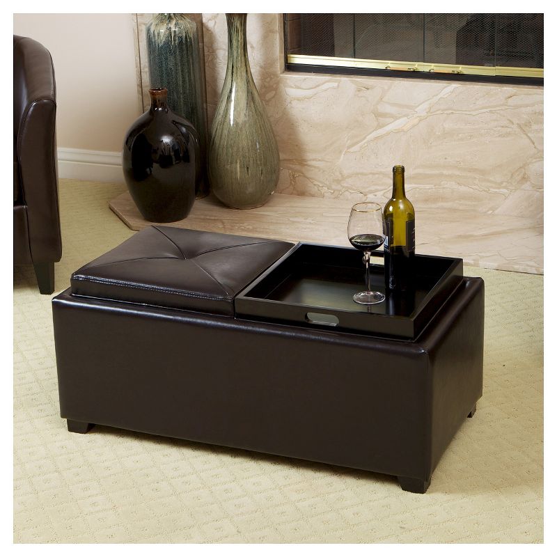 Maxwell Bonded Leather Double Tray Storage Ottoman Espresso - Christopher Knight Home, 5 of 9