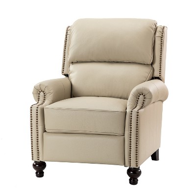 Elisabete Modern Wingback Genuine Leather Recliner with Vintage Nail Head Trim for Living Room and Bedroom  | ARTFUL LIVING DESIGN