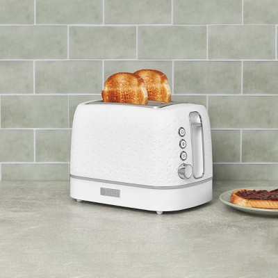 White and Chrome Stainless Steel 2-Slice Toaster with Wide Slot and Crumb Tray