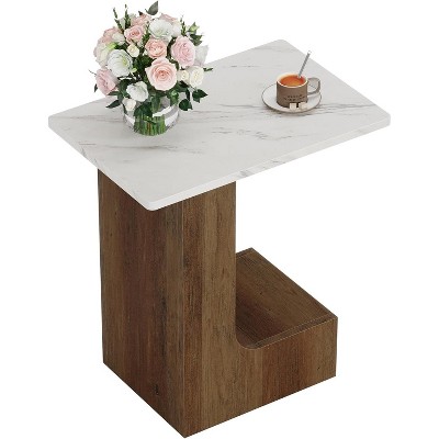 Tribesigns C-Shaped End Table with Faux Marble Tabletop