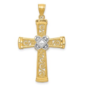 Black Bow Jewelry 14k Yellow Gold & Rhodium Diamond-cut Filigree Cross Pendant, 23x39mm - 1 of 4